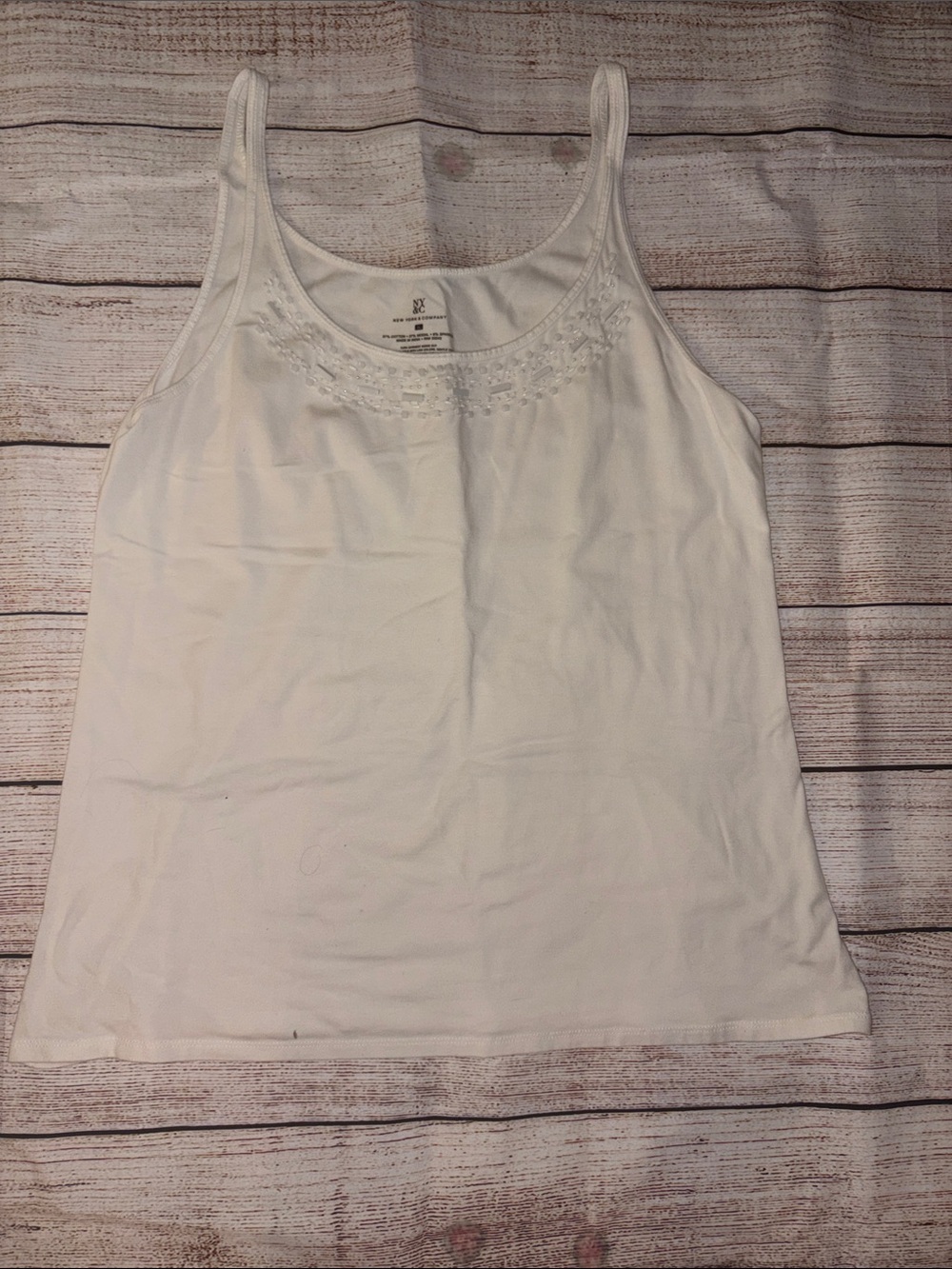 New York & Company White Embroidered Scoop Neck Tank